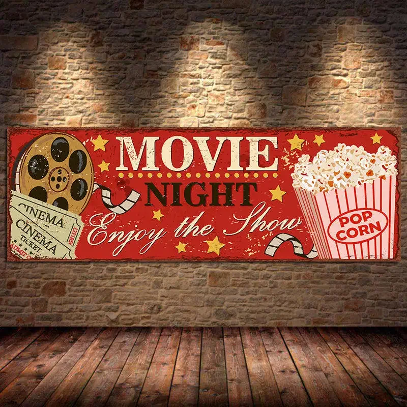 Home Cinema Movies - Cinema Sign ภาพวาดผ้าใบนามธรรม Retro โปสเตอร์และพิมพ์ Vintage