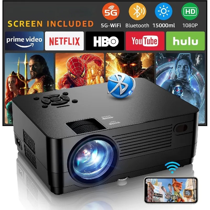 Home Cinema Movies - โปรเจคเตอร์ภาพยนตร์ 5G WiFi บลูทูธ ความละเอียด 1080P