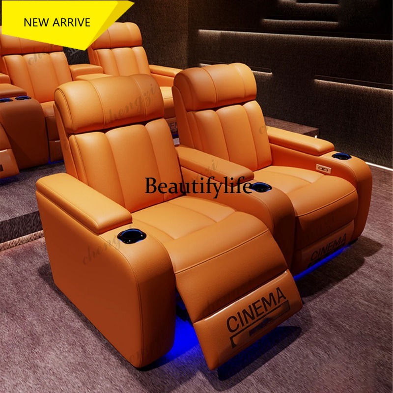 Home Cinema Led - เก้าอี้โรงหนังปรับเอนไฟฟ้าหนังแท้สุดหรู G153 พร้อมที่วางแก้ว ไฟ LED –