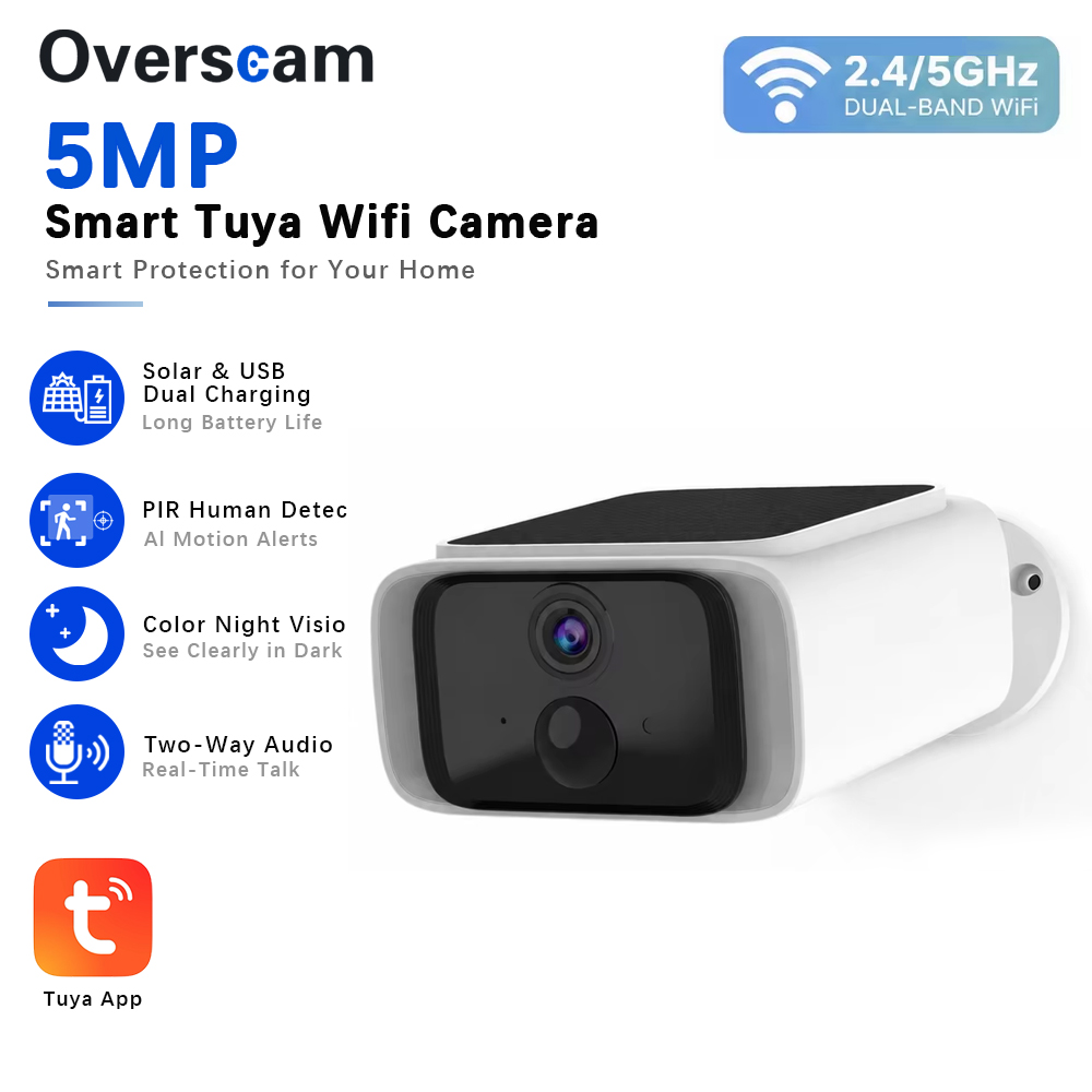 Home Cinema Sony - กล้องวงจรปิดพลังงานแสงอาทิตย์ Tuya 5MP ไร้สายสำหรับภายนอกอาคาร รองรับ WiFi