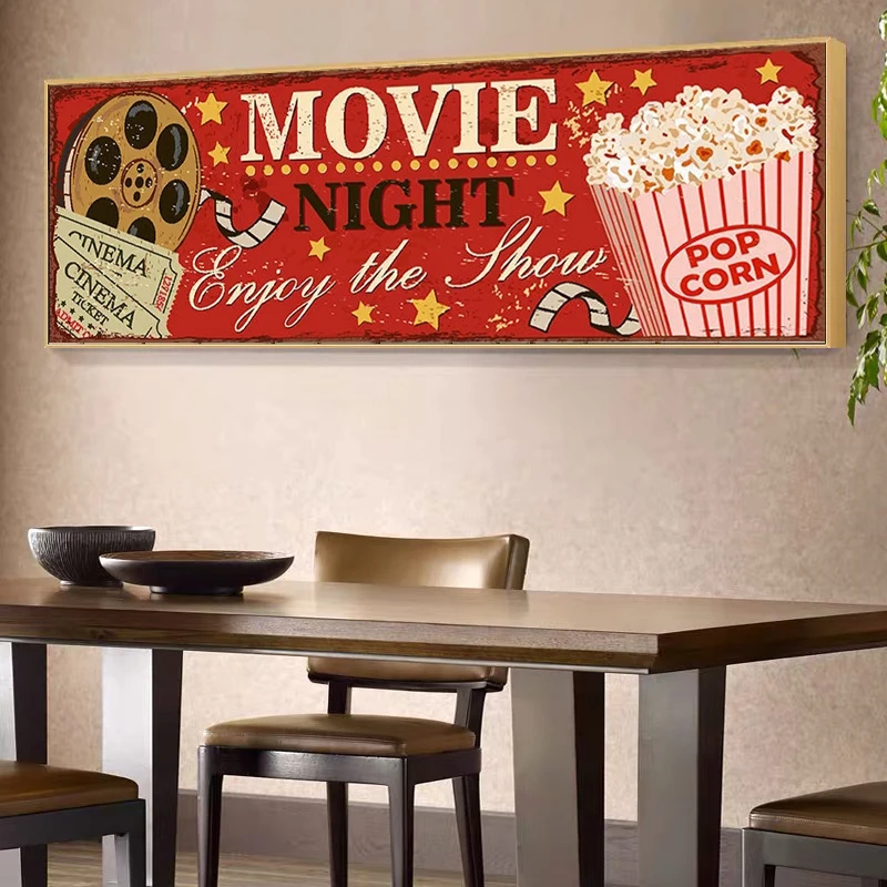 Cinema Sign ภาพวาดผ้าใบนามธรรม - Home Cinema Movies บทวิจารณ์และราคา