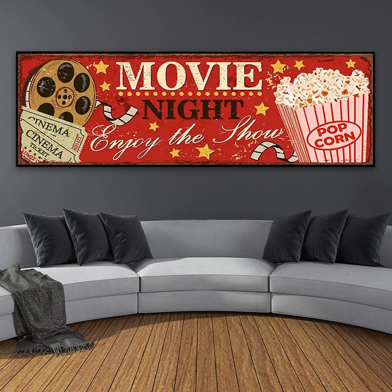 Cinema Sign ภาพวาดผ้าใบนามธรรม - Home Cinema Movies บทวิจารณ์และราคา