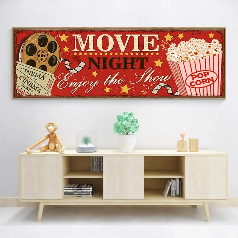 Cinema Sign ภาพวาดผ้าใบนามธรรม - Home Cinema Movies บทวิจารณ์และราคา